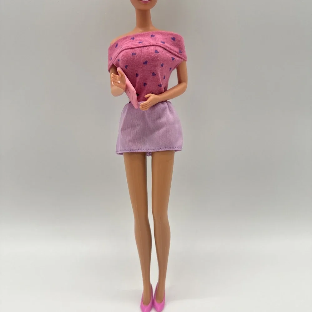 Vintage Barbie Fashion Fever Pink Hearts Dress Clutch Heels Outfit 1990 Mattel